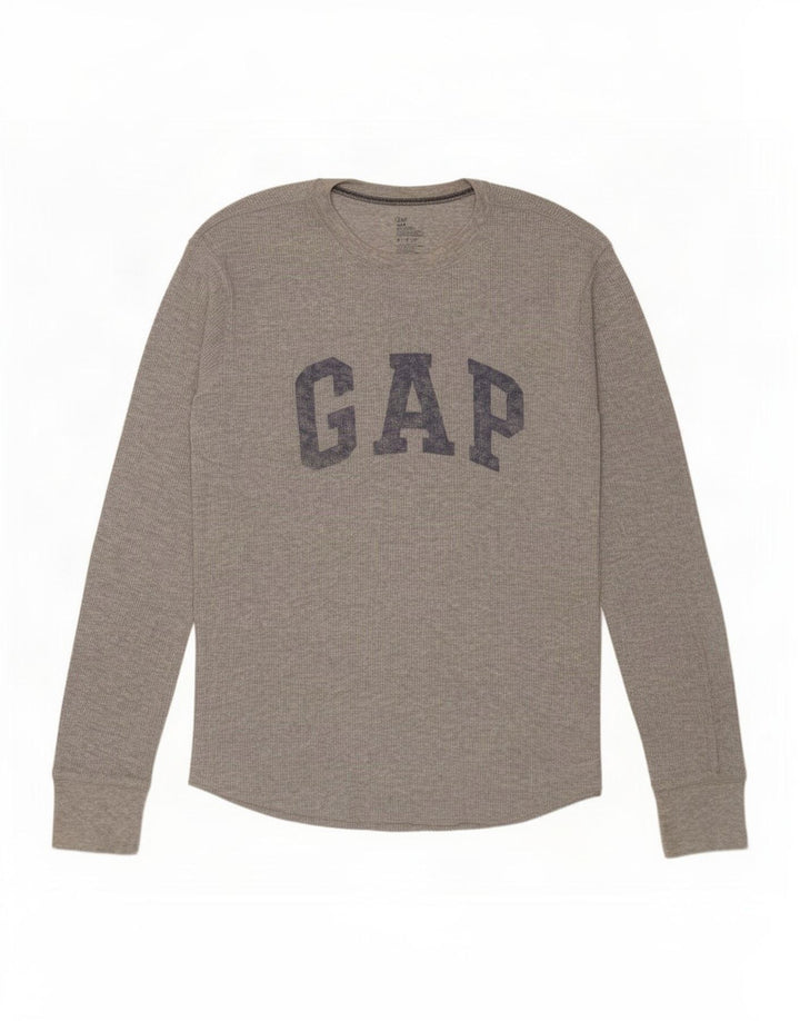 Gap Hombre Camiseta Gráfica De Manga Larga De Algodón Gris Medio