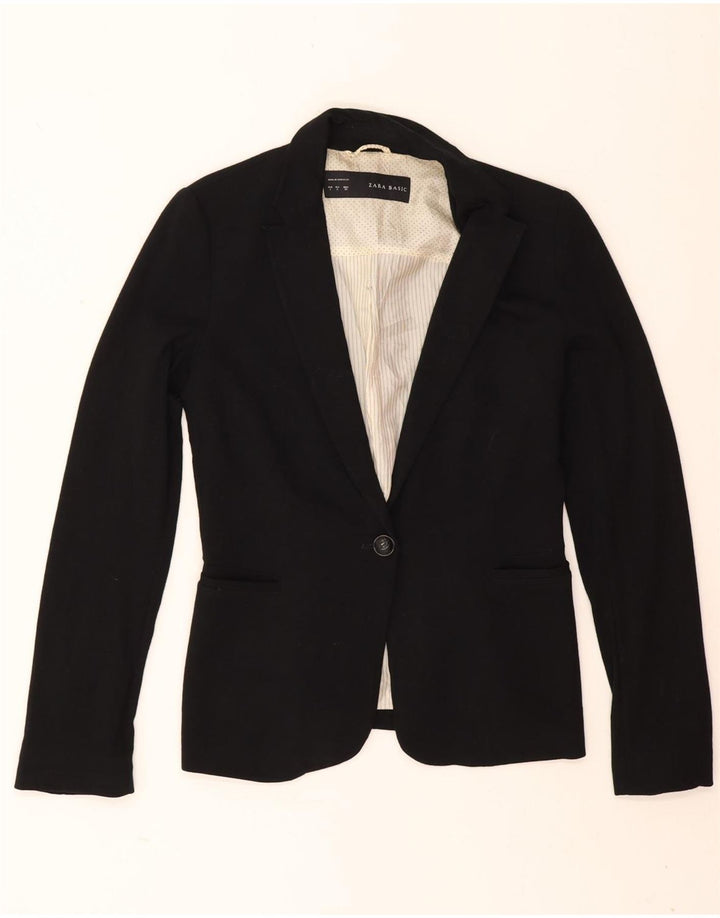 Zara Mujer Chaqueta Blazer De 1 Botón UK 10 Small Viscosa Negra