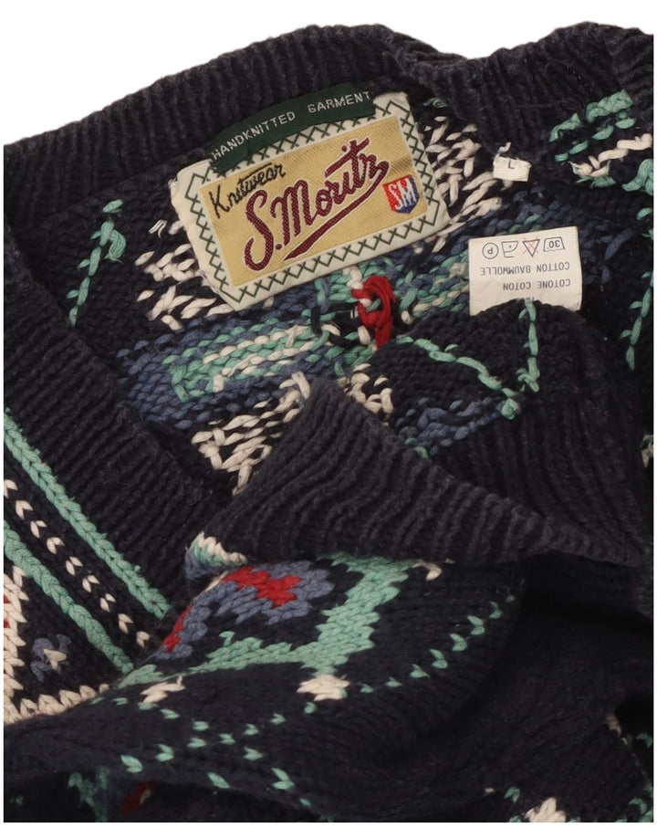 S.Moritz Jersey con cuello en V para mujer UK 46 Grande Algodón azul marino