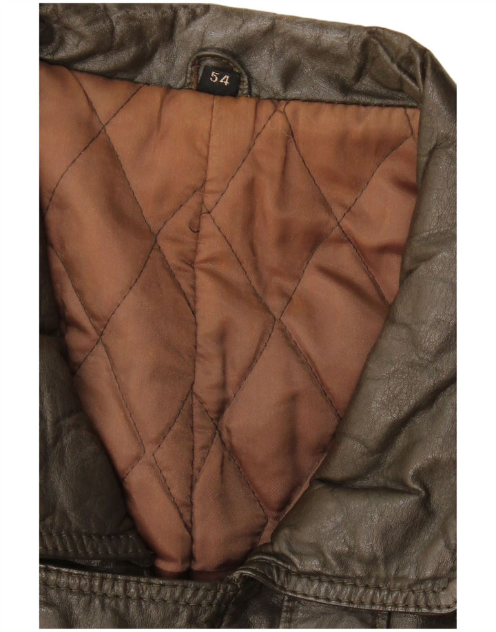 Abrigo de cuero vintage para hombre IT 54 2XL Caqui