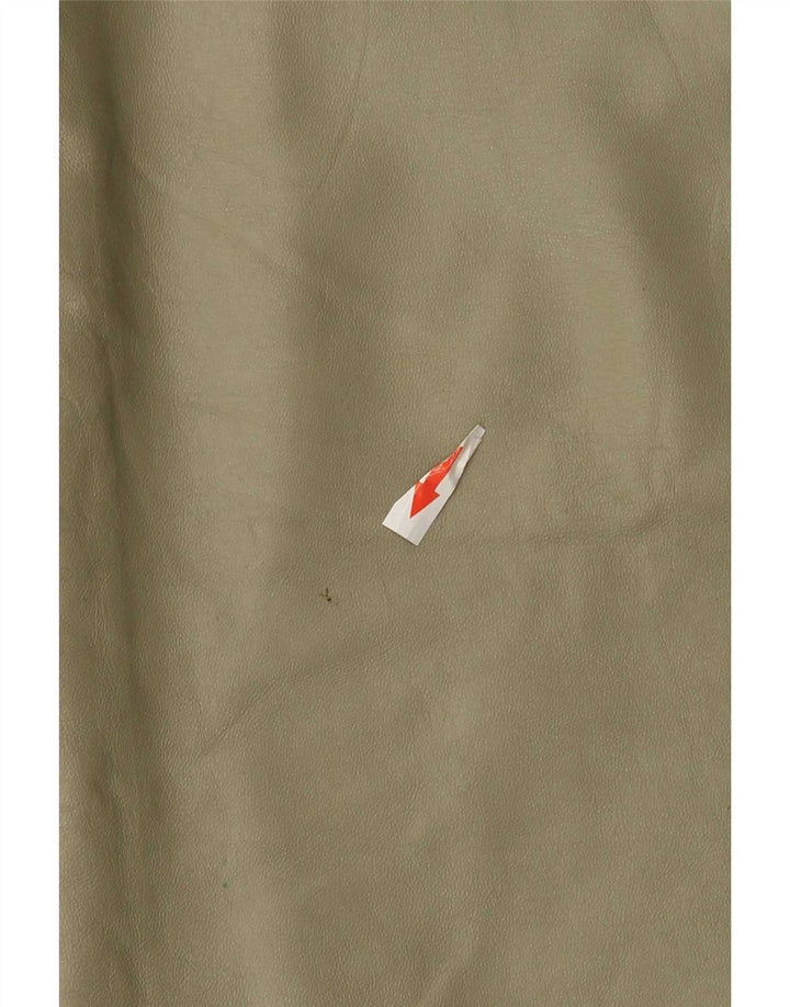 Falda de cuero midi vintage para mujer W32 grande caqui