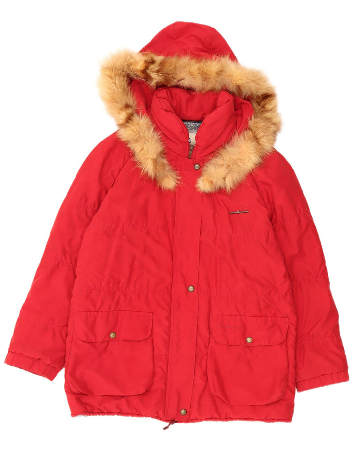 Marina Yachting Abrigo acolchado extragrande con capucha para mujer, talla 40, talla M, color rojo