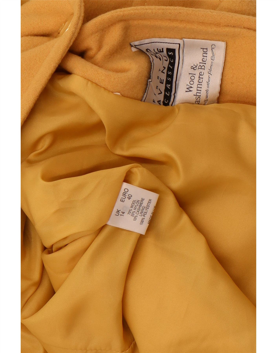 First Avenue Chaqueta tipo blazer de 1 botón para mujer UK 44 Lana amarilla mediana