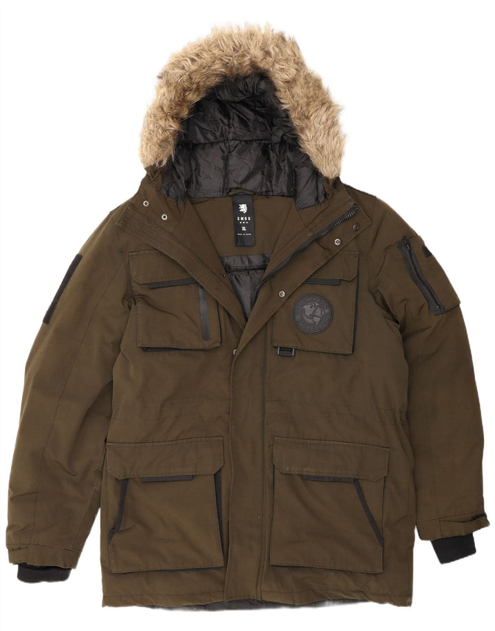 Smog Parka con capucha para hombre UK 42 XL Caqui Poliéster