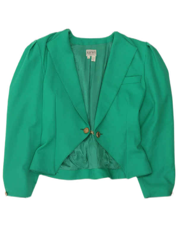 Vintage mujer 3/4 manga Blazer chaqueta Reino Unido 14 lana verde medio