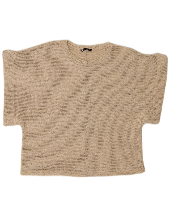 Zara Mujer Blusa Extragrande Top UK 10 Pequeño Beige Moteado