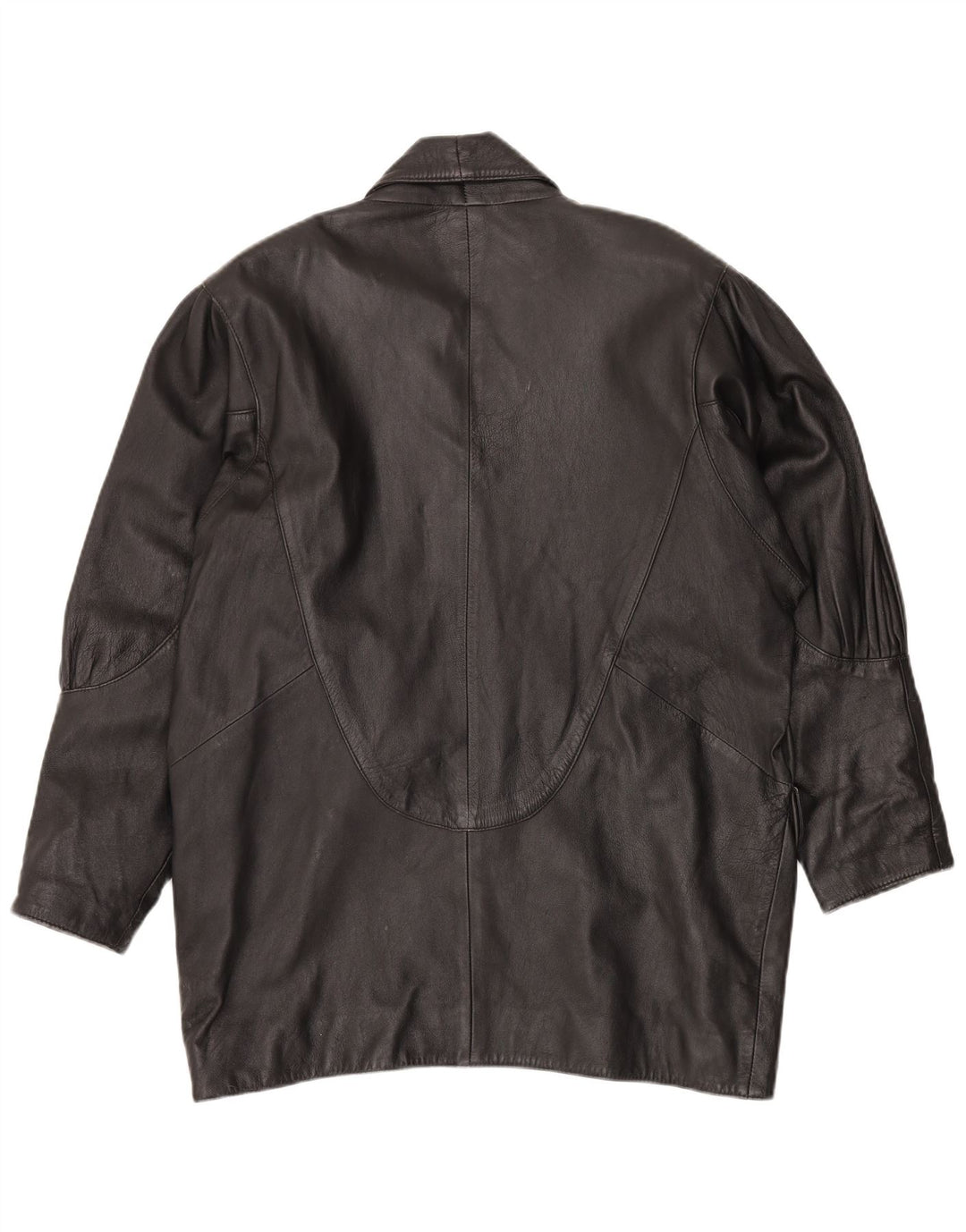 VINTAGE Abrigo de cuero de gran tamaño para mujer Reino Unido 14 Cuero negro mediano