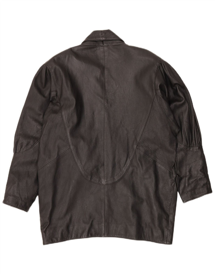 VINTAGE Abrigo de cuero de gran tamaño para mujer Reino Unido 14 Cuero negro mediano