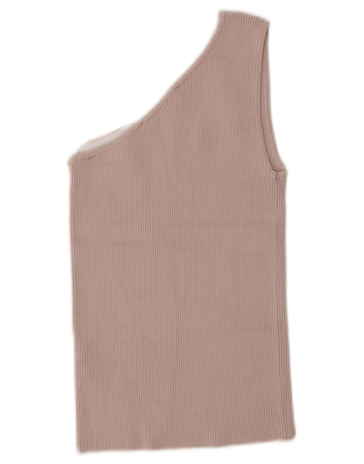 Zara Top Corto De Un Hombro Para Mujer UK 8 Small Viscosa Rosa