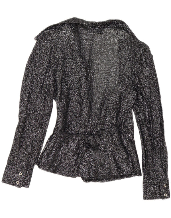 Vintage mujer abrigo camisa blusa EU 38 medio negro moteado