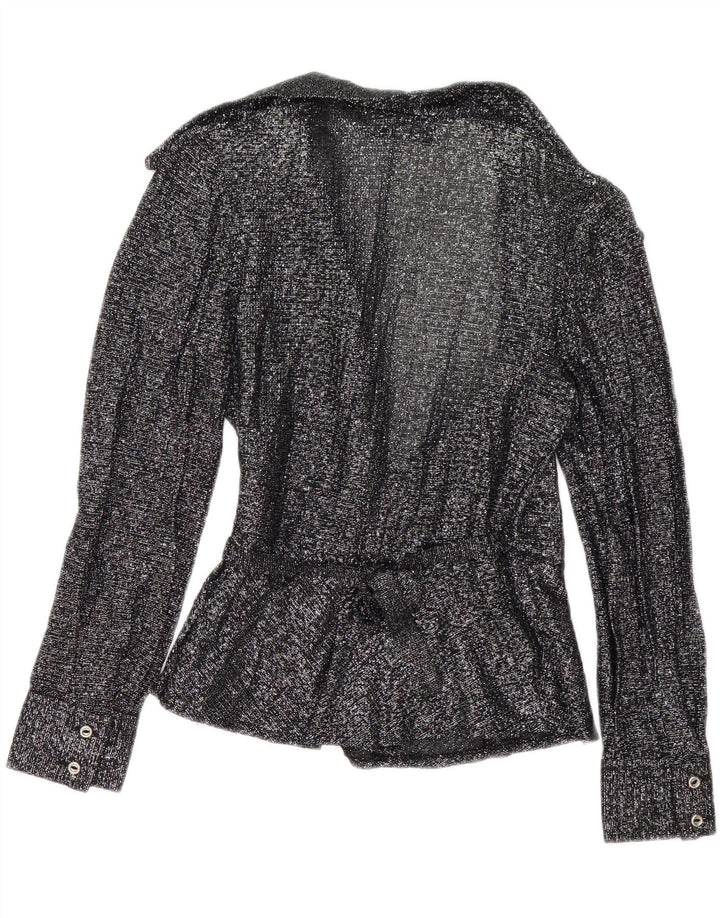 Vintage mujer abrigo camisa blusa EU 38 medio negro moteado
