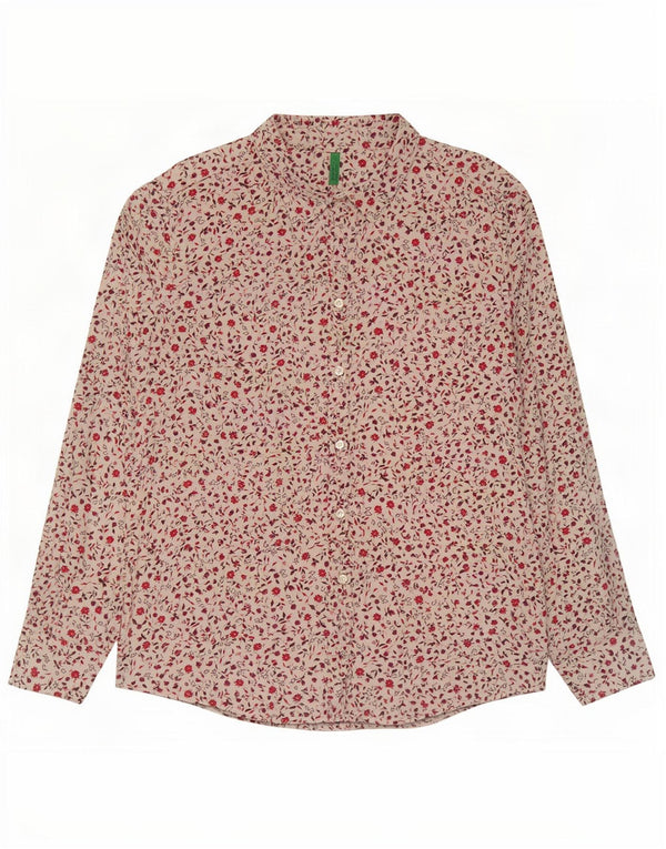 Camisa Benetton Mujer ES 46 Grande Blanco Floral