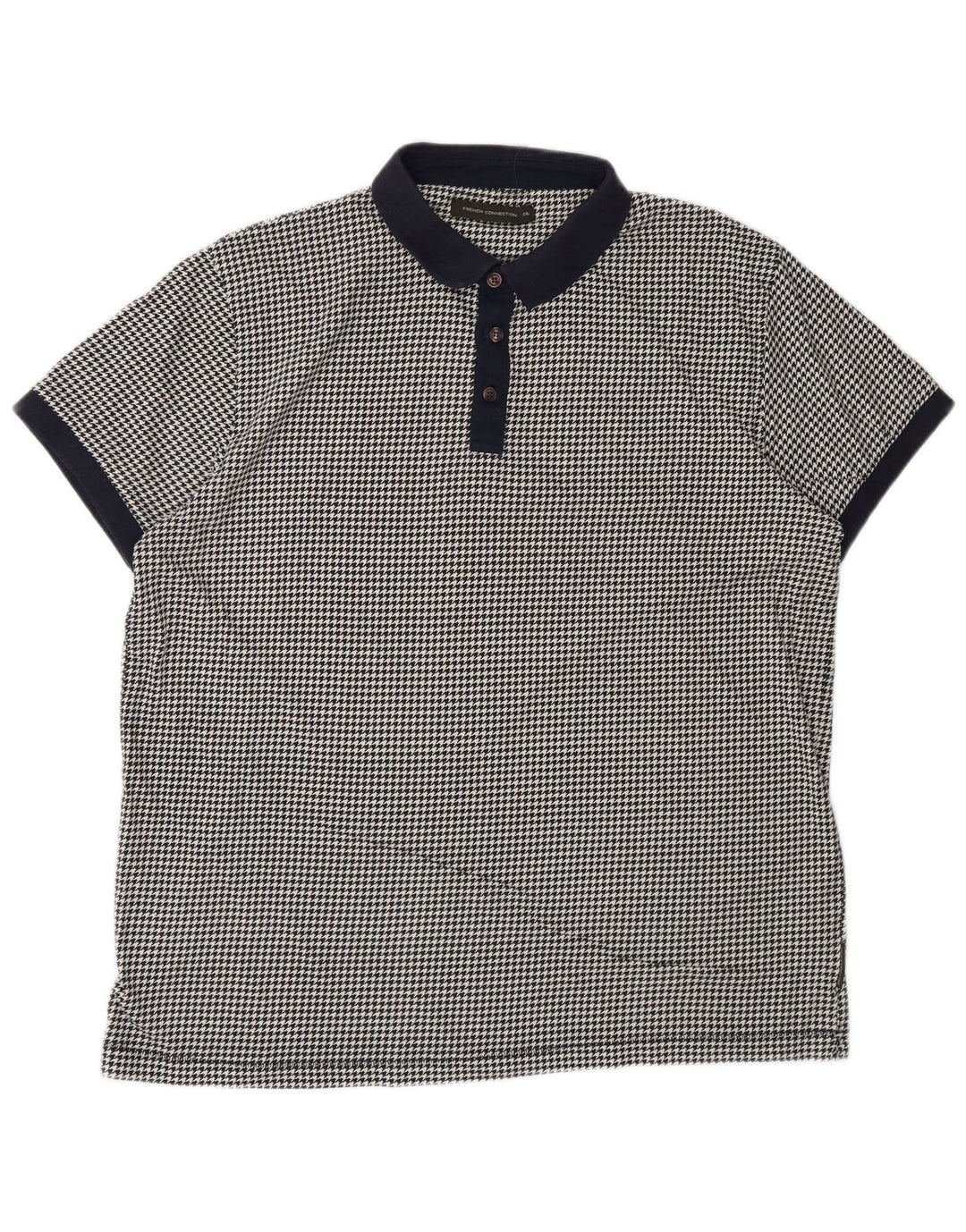 French Connection Polo para hombre 2XL Algodón de pata de gallo negro