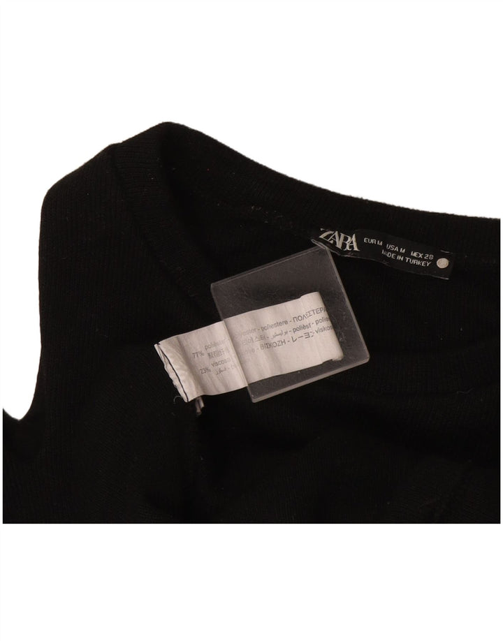 Zara Top corto con hombros descubiertos y manga larga para mujer UK 40 Poliéster negro mediano