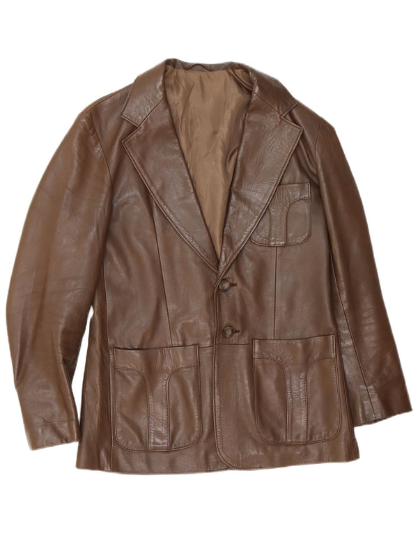 Vintage hombres 2 botones cuero Blazer chaqueta Reino Unido 38 marrón medio