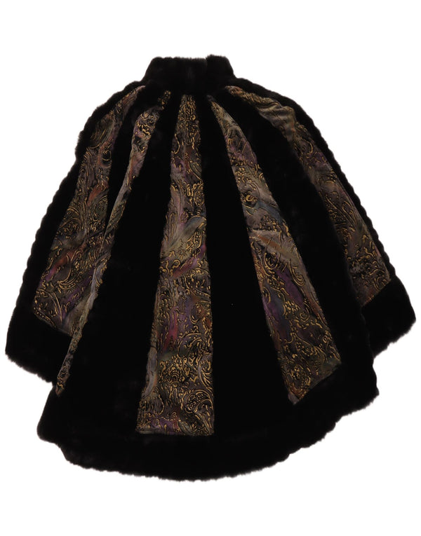Vintage mujer abrigo de piel sintética Reino Unido 16 grande negro Paisley