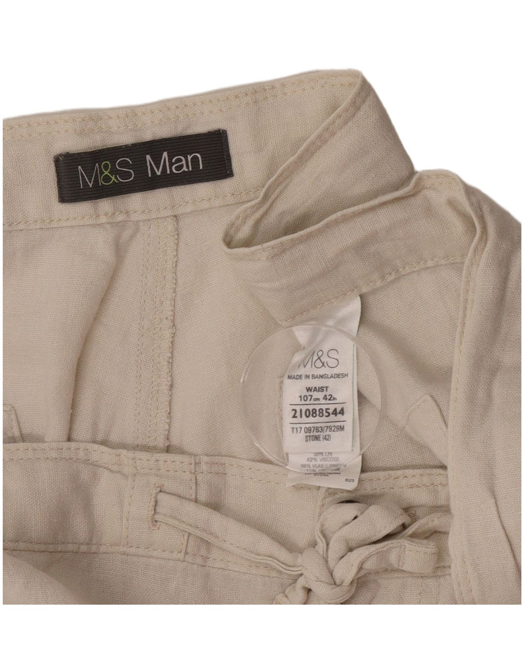 Marks & Spencer Pantalones cortos chinos para hombre W42 2XL Beige lino