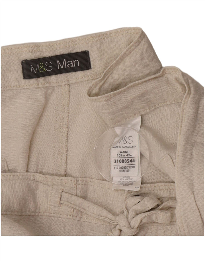 Marks & Spencer Pantalones cortos chinos para hombre W42 2XL Beige lino