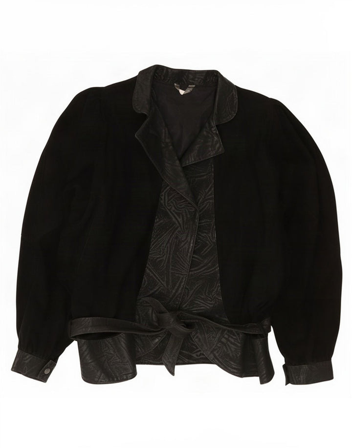 Vintage mujer ante chaqueta Reino Unido 14 cuero negro medio