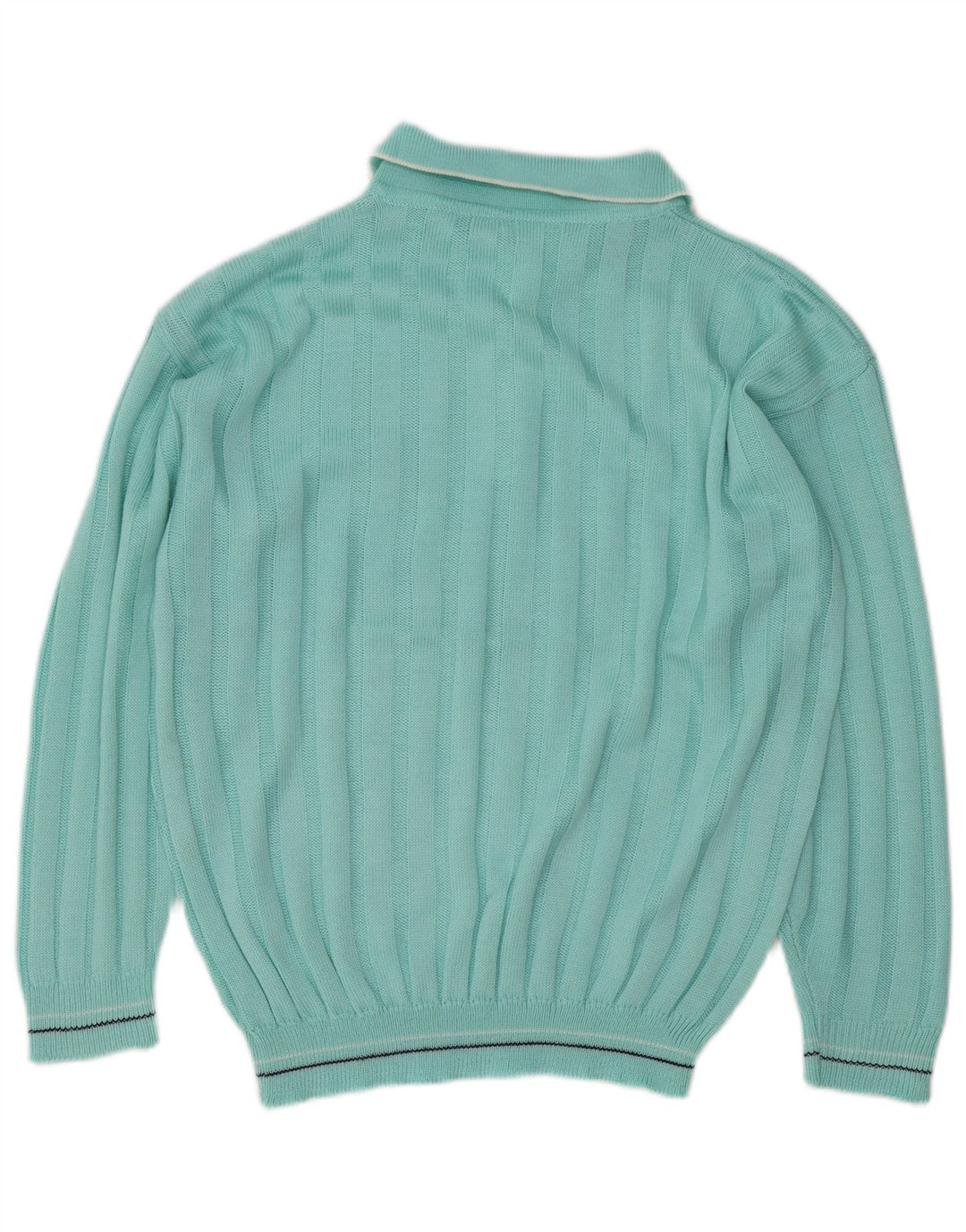 Vintage hombres polo cuello jersey suéter medio turquesa