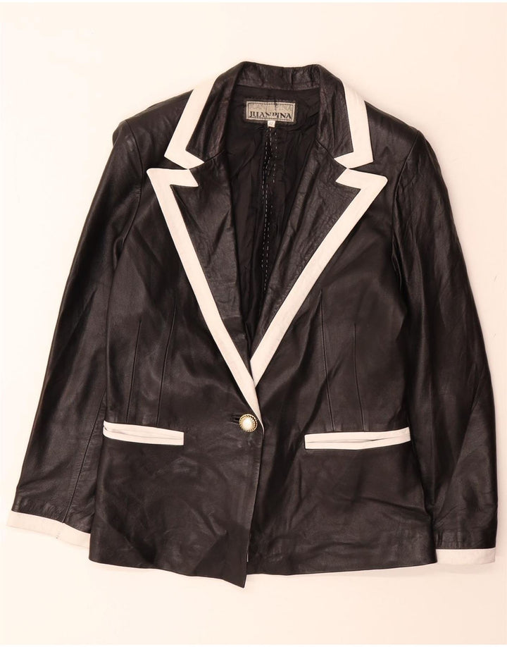 JUAN PINA Womens 1 Button Blazer Jacket EU 42 Large Black Colourblock