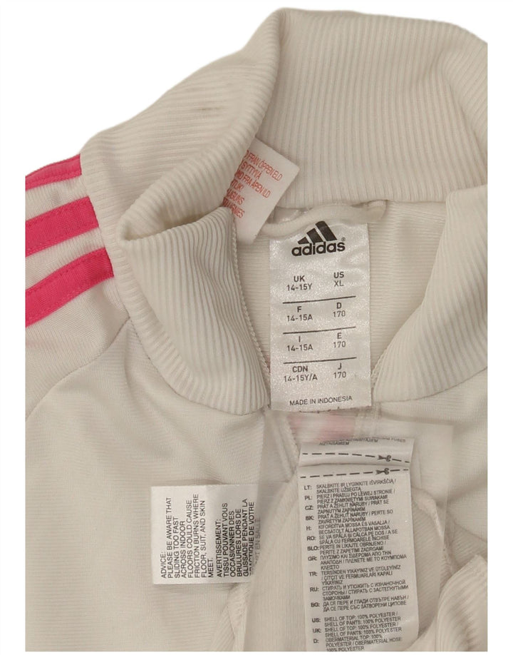 Adidas - Chaqueta de chándal gráfica para niña, 14-15 años, poliéster blanco