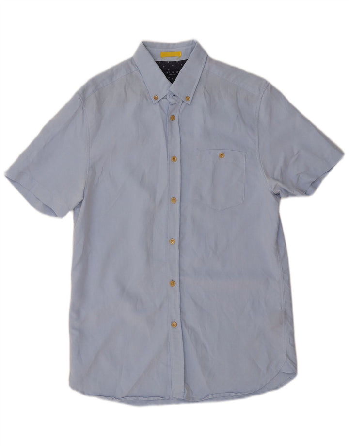 Ted Baker Camisa De Manga Corta Para Hombre Talla 3 Medio Azul Modal