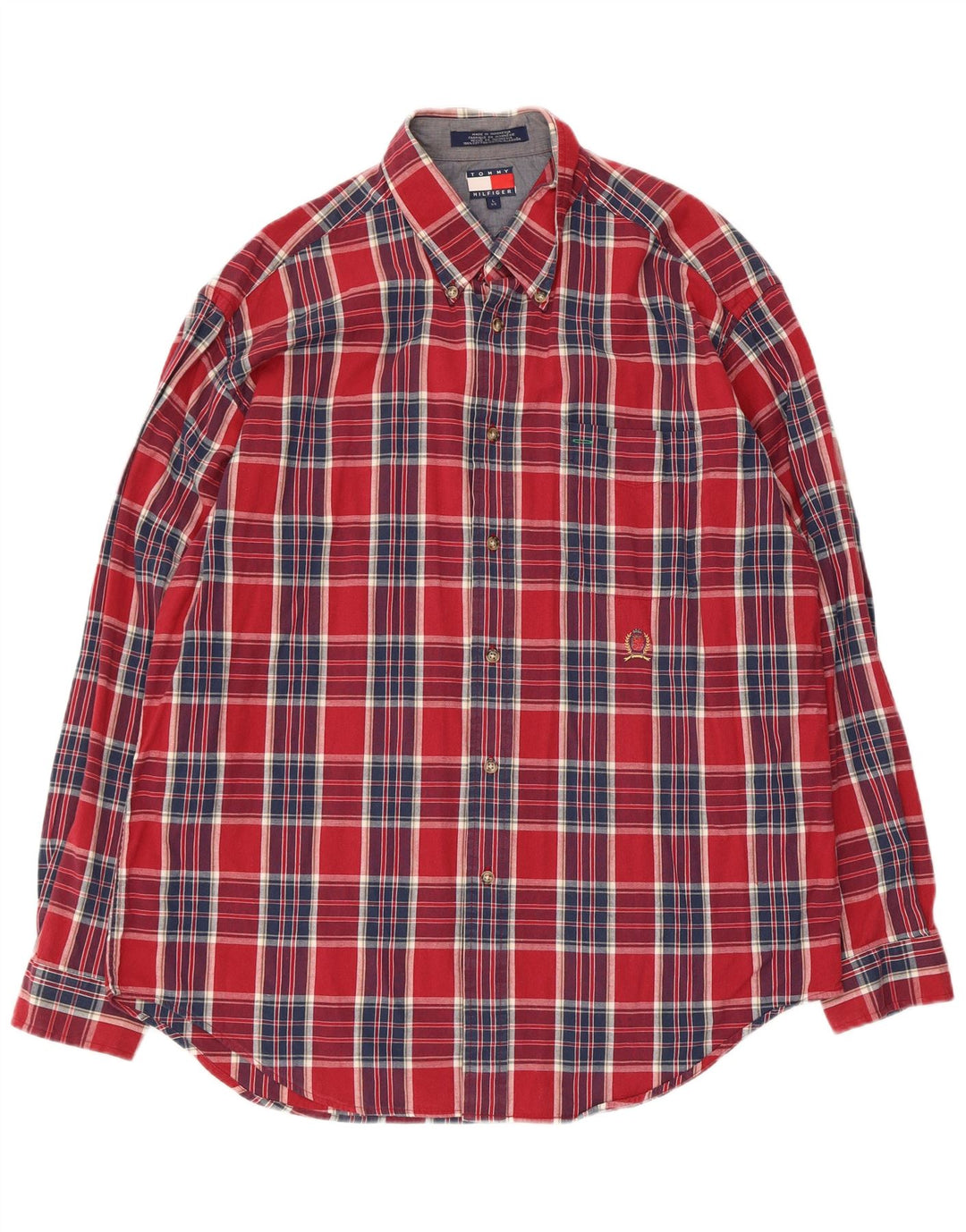 Camisa Tommy Hilfiger para hombre de algodón a cuadros rojos grandes