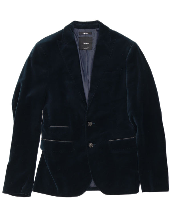 Zara Chaqueta tipo blazer de terciopelo con 2 botones para hombre EU 46 Small Poliéster azul marino