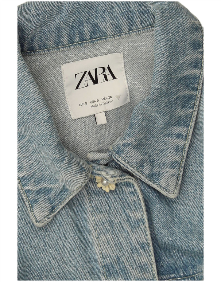 Zara Mujer Crop Denim Chaqueta UK 10 Small Azul Patchwork