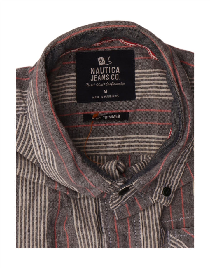 Nautica Camisa Manga Corta Hombre Algodón Rayas Gris Medio