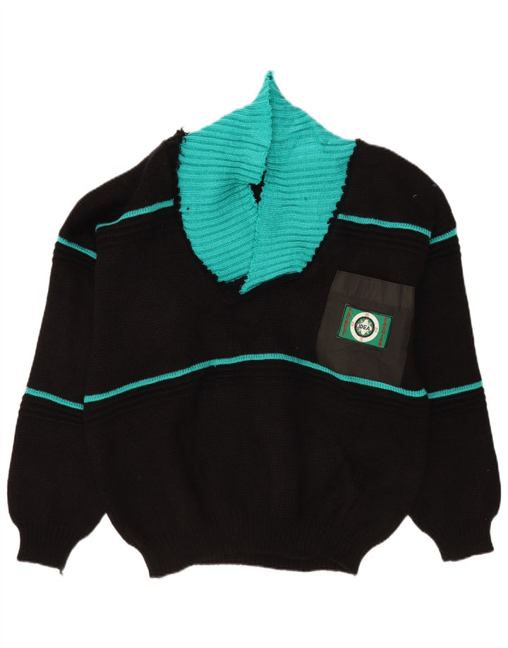 Idea Jersey con cuello tipo chal para hombre, talla grande, color negro