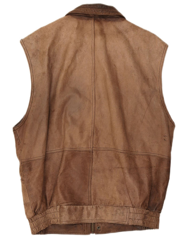 Vintage hombres cuero Gilet IT 50 cuero marrón grande