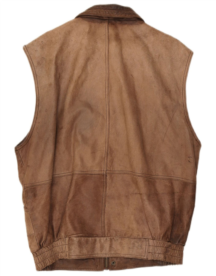 Vintage hombres cuero Gilet IT 50 cuero marrón grande