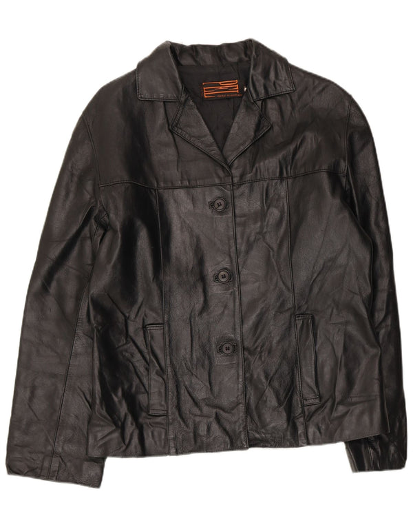 Vintage mujer chaqueta de cuero Reino Unido 14 cuero negro medio