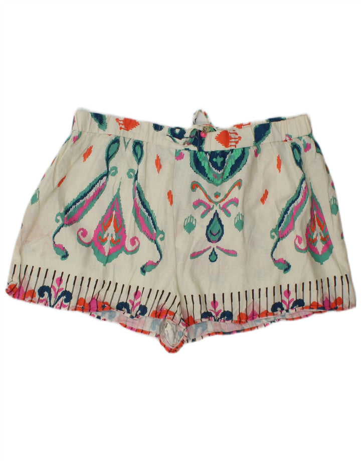 Zara Mujer Hot Pants 2XL W38 Blanco Ikat Lino