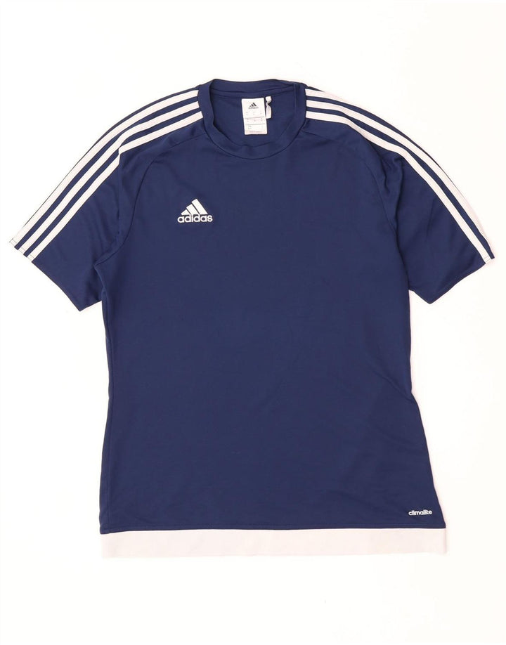 Adidas Hombre Climalite Camiseta Top Medio Azul Marino Colorblock Poliéster
