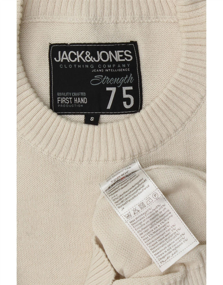 JACK & JONES Jersey con cuello redondo y gráfico para hombre Small Off White