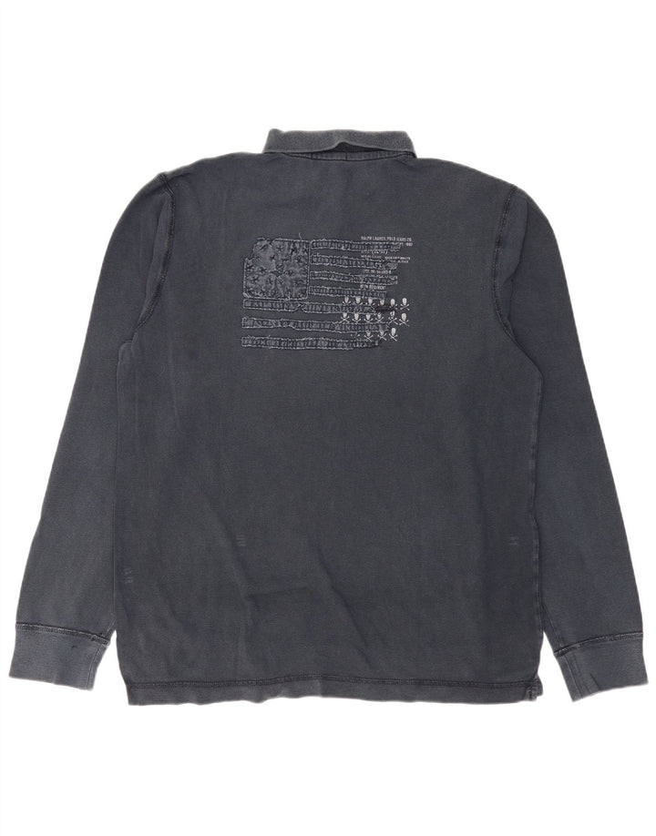 RALPH LAUREN Polo de manga larga con gráfico para hombre, talla grande, azul marino