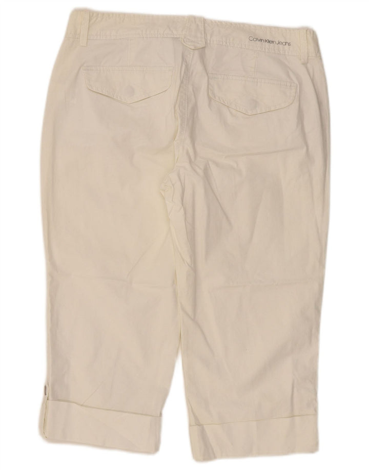 CALVIN KLEIN Pantalones capri ajustados para mujer US 12 Grande W34 L19 Blanco roto