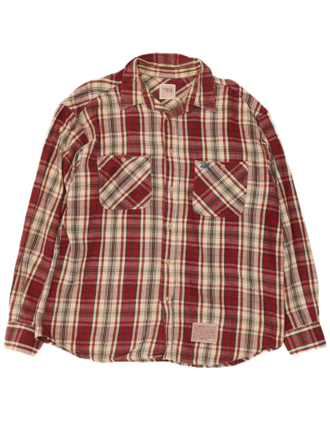 Think Pink Camisa de franela a cuadros para hombre XL Cuadros burdeos
