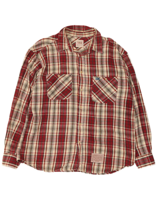 Think Pink Camisa de franela a cuadros para hombre XL Cuadros burdeos
