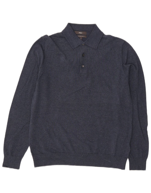 Marks & Spencer Jersey tipo polo para hombre con cuello tipo polo de algodón azul marino mediano