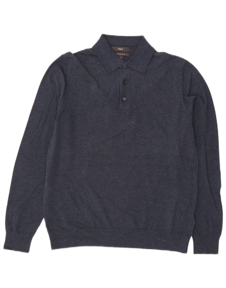 Marks & Spencer Jersey tipo polo para hombre con cuello tipo polo de algodón azul marino mediano