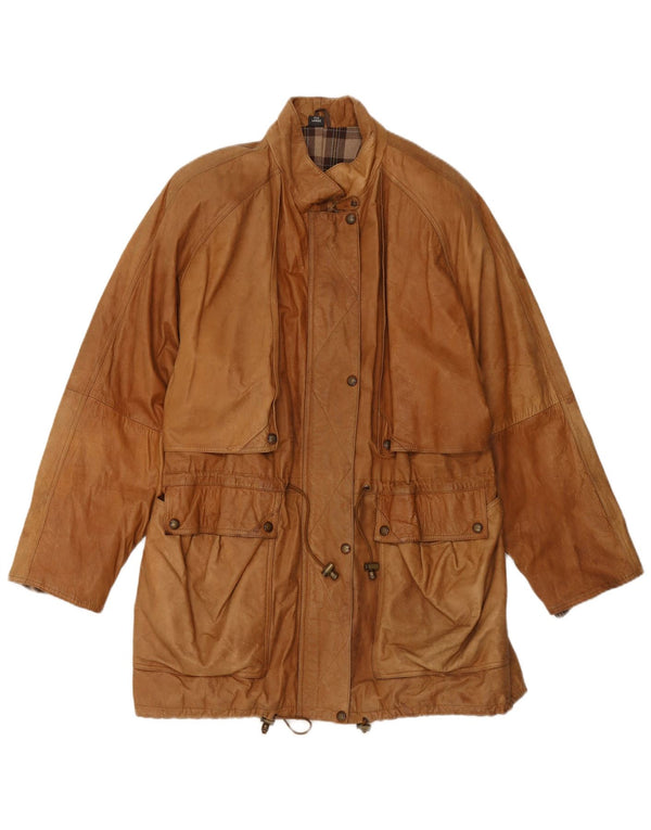 VINTAGE Abrigo de cuero para mujer Reino Unido 16 Cuero beige grande