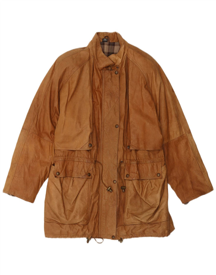VINTAGE Abrigo de cuero para mujer Reino Unido 16 Cuero beige grande