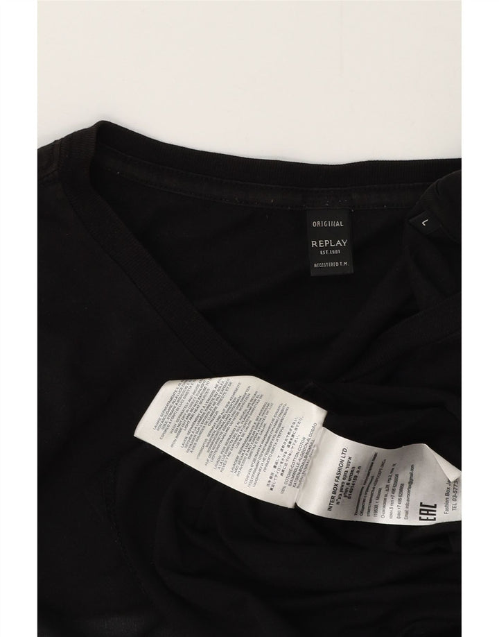 REPLAY Camiseta gráfica para hombre Top grande de algodón negro