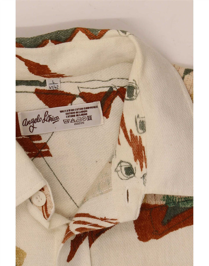 Angelo Litrico Camisa con estampado abstracto para hombre, talla 41/42, grande, blanco roto