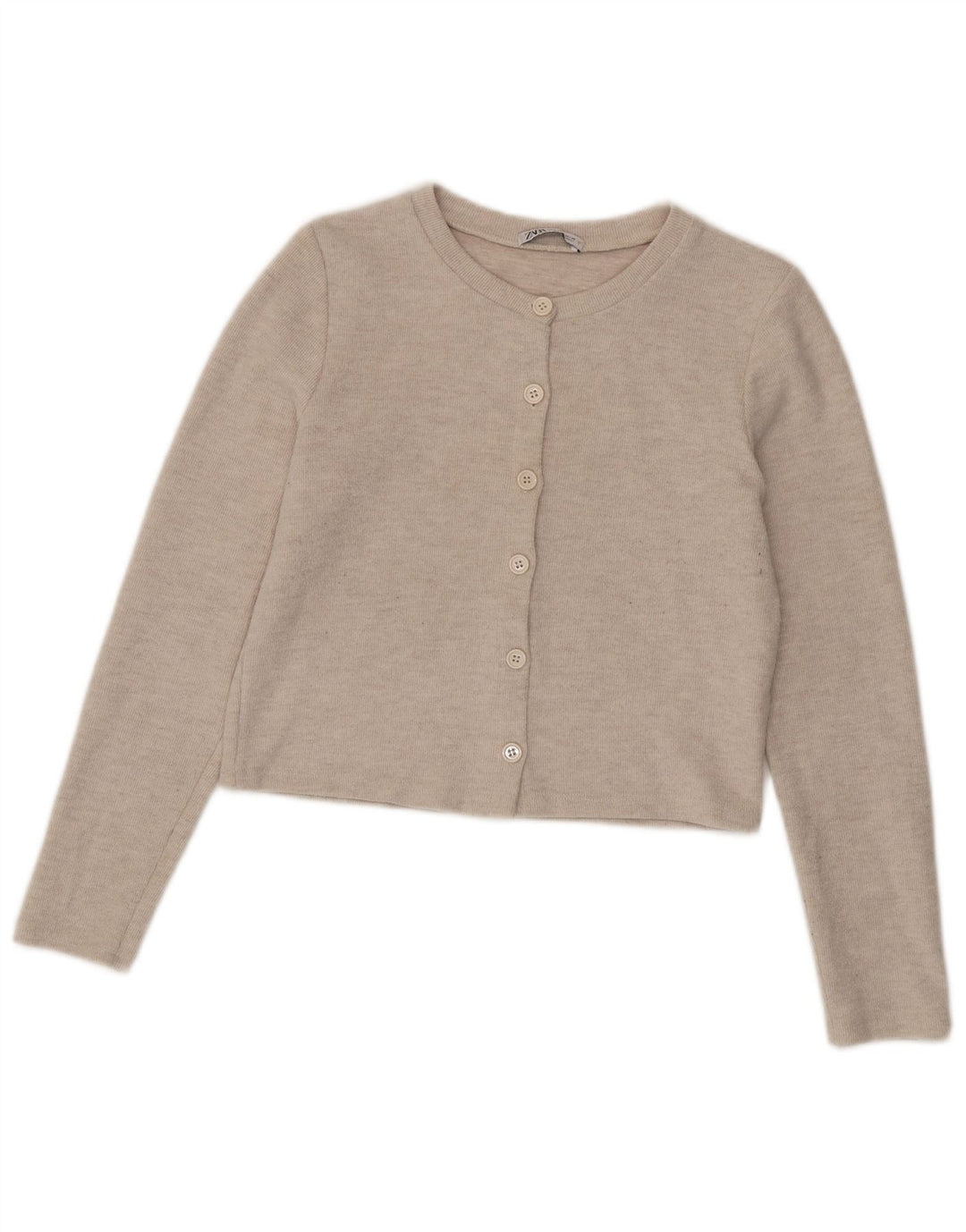 Zara Mujer Crop Cardigan Suéter UK 12 Medio Beige Poliéster