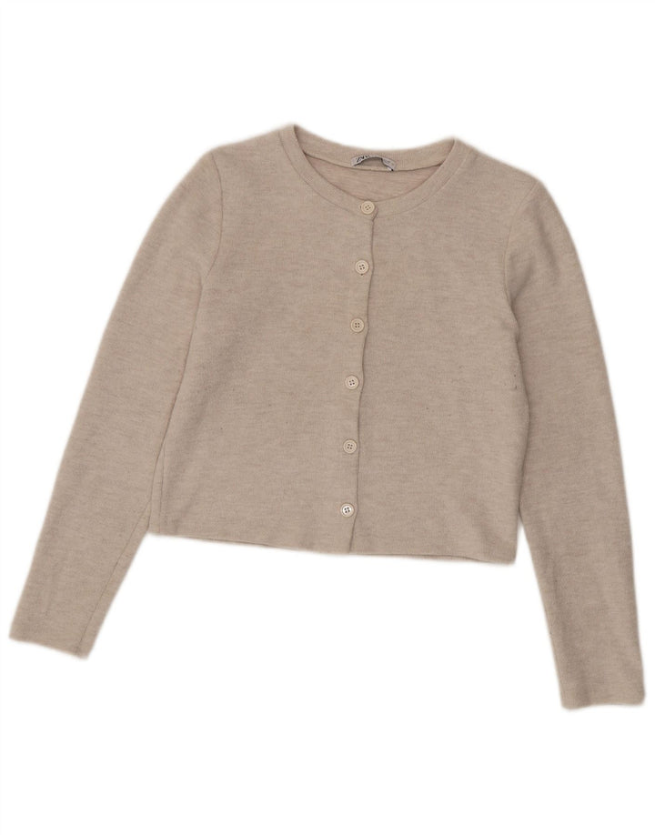Zara Mujer Crop Cardigan Suéter UK 12 Medio Beige Poliéster